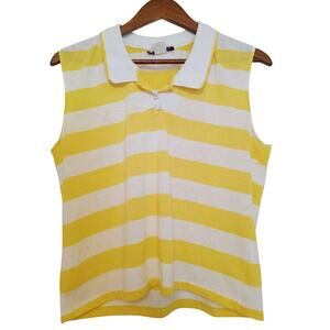 Vintage 80's Hunters Glen Women's Polo Tank Yellow White Quarter Button Up SZ XL